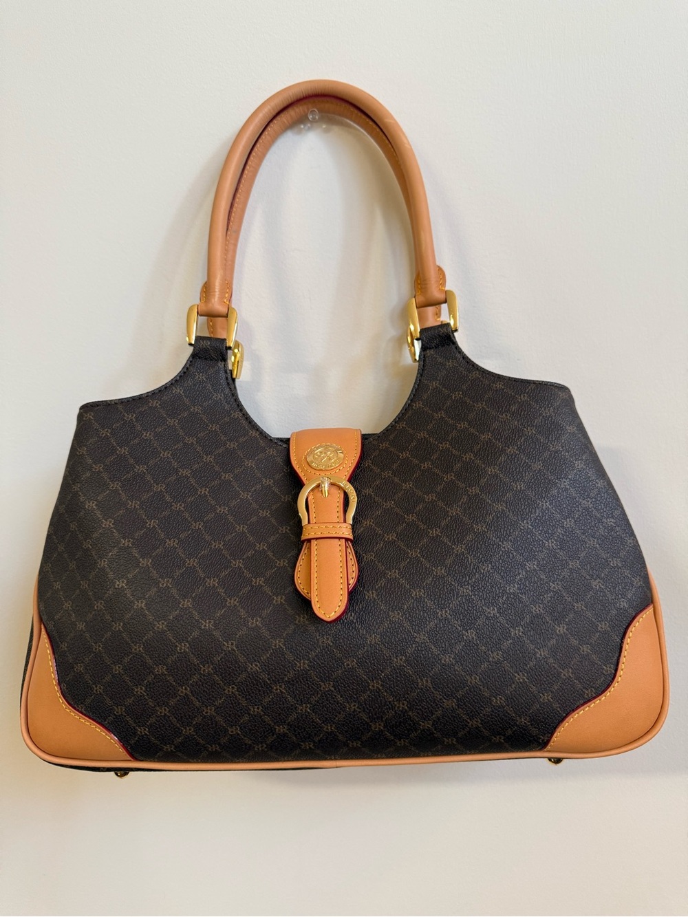 Rioni Moda Italia Brown & Tan Patterned Shoulder Bag with Tan Trim